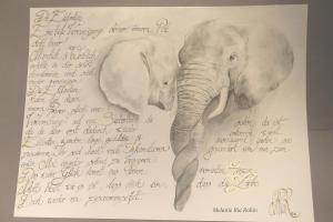 Liebende Elefanten mit Text